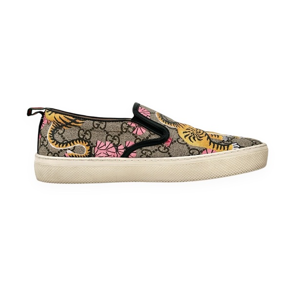 Gucci GG Supreme Monogram Print Bengal Tiger Gray Printed Slip-On Sneakers sz 38 - Picture 5 of 11